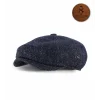LACİVERT BALIK SIRTI DESENLİ YÜNLÜ KAŞE KIŞLIK KUMAŞ KASKET ŞAPKA (TERLETMEZ SATEN ASTAR)