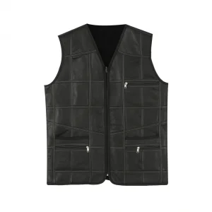 ERKEK SİYAH DERİ YELEK - İÇİ KÜRKLÜ