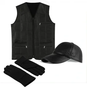 PREMIUM DERİ SET – YELEK, ELDİVEN, DERİ SPOR CAP