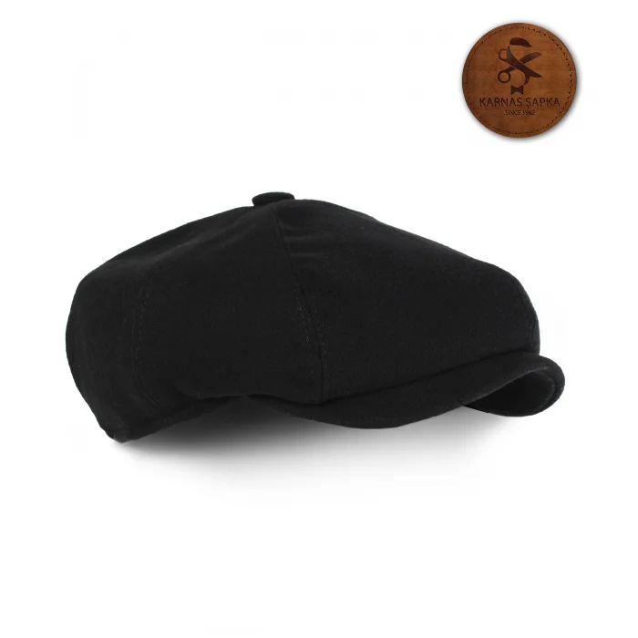 KARNAS ŞAPKA SİYAH YÜNLÜ KAŞE KIŞLIK KUMAŞ ERKEK TOMMY SHELBY KASKET ŞAPKA (TERLETMEZ SATEN ASTAR)