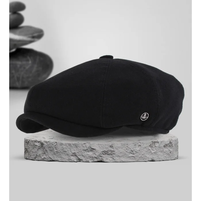 KARNAS ŞAPKA SİYAH YÜNLÜ KAŞE KIŞLIK KUMAŞ ERKEK TOMMY SHELBY KASKET ŞAPKA (TERLETMEZ SATEN ASTAR)