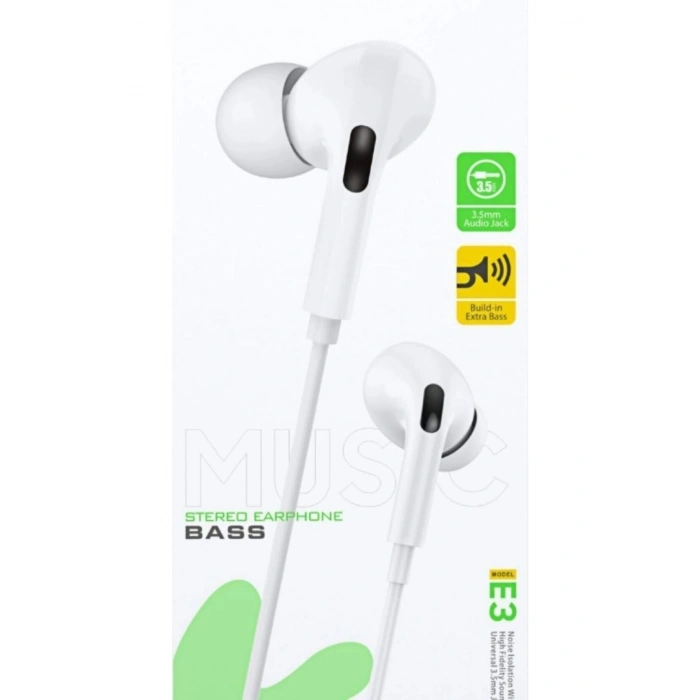 - E3 3.5 mm Uyumlu Jack Stereo Bass Kulaklık Gürültü Izolasyonlu Desenli Kablolu Metal Kulaklık
