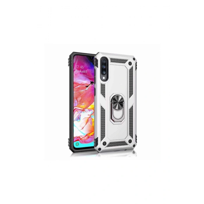 Samsung Galaxy A50 Kılıf Vega Tank Zırh Yüzüklü Mıknatıslı Standlı Kapak Gri