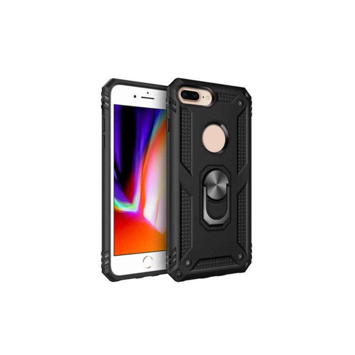 Iphone 7 Plus Kılıf Vega Tank Zırh Yüzüklü Mıknatıslı Standlı Kapak Siyah