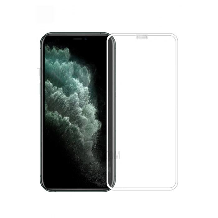 Apple Iphone 11 Pro Max Komple Kapatan Kırılmaz Cam Ekran Koruyucu Beyaz
