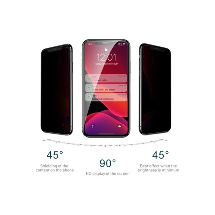 Apple Iphone12 - Iphone 12 Pro Privacy Hayalet 10d Ekran Koruyucu Siyah Cam