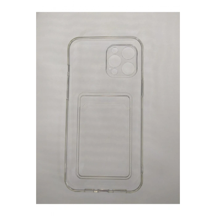Iphone 12 Pro Max Uyumlu Kamera Korumalı Kartlıklı Şeffaf Kılıf Card Case