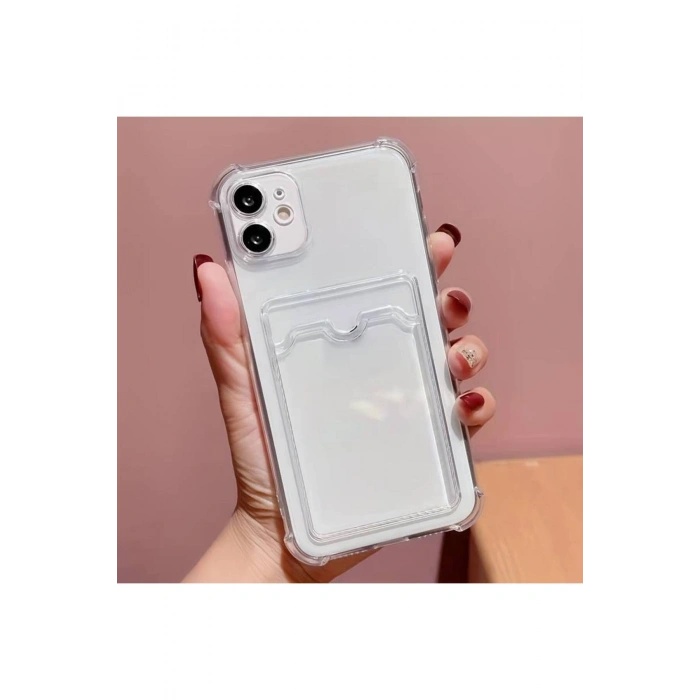 Iphone 11 Uyumlu Kamera Korumalı Kartlıklı Şeffaf Kılıf Card Case.