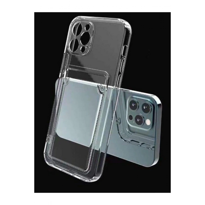Iphone 11 Uyumlu Kamera Korumalı Kartlıklı Şeffaf Kılıf Card Case.