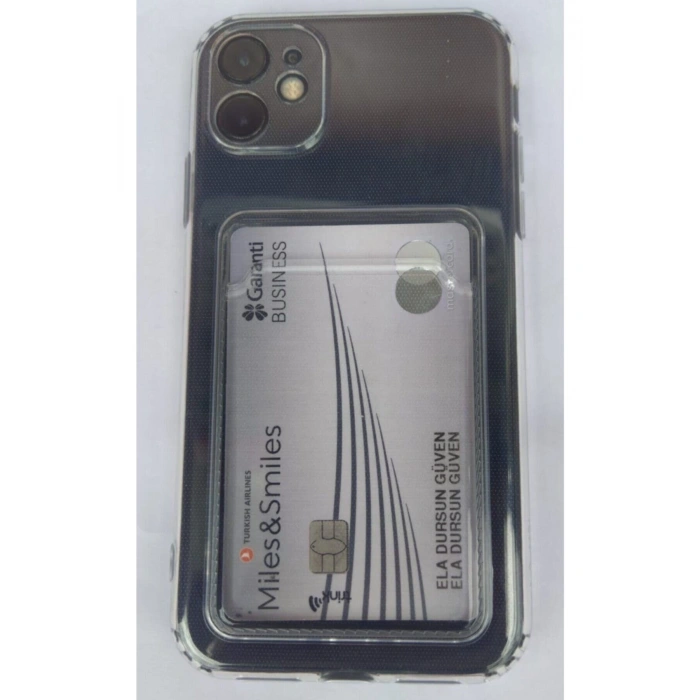 Iphone 11 Uyumlu Kamera Korumalı Kartlıklı Şeffaf Kılıf Card Case.