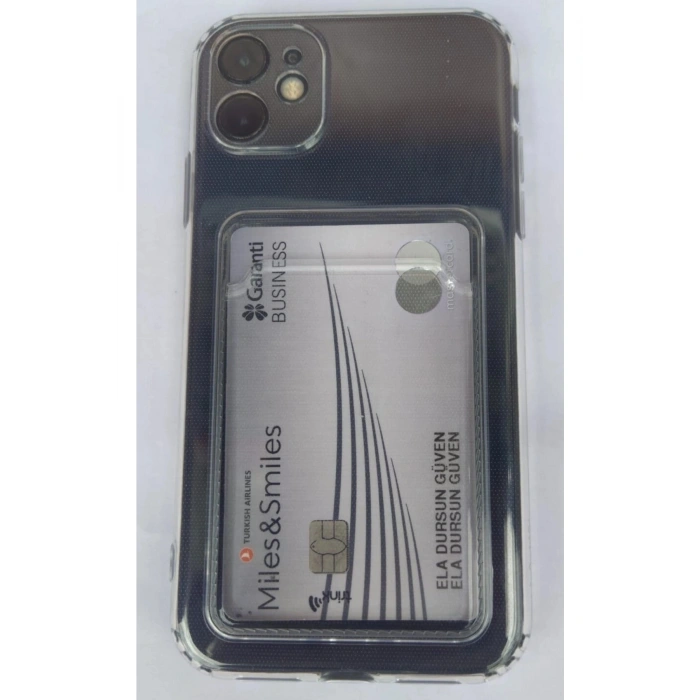 Iphone 11 Pro Uyumlu Kamera Korumalı Kartlıklı Şeffaf Kılıf Card Case