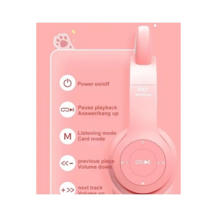 Tatlı Kedi Led Işıklı Kedi Kulağı Bluetooth Kulaklık Mikrofonlu Gürültü Önleyici Kulaklık