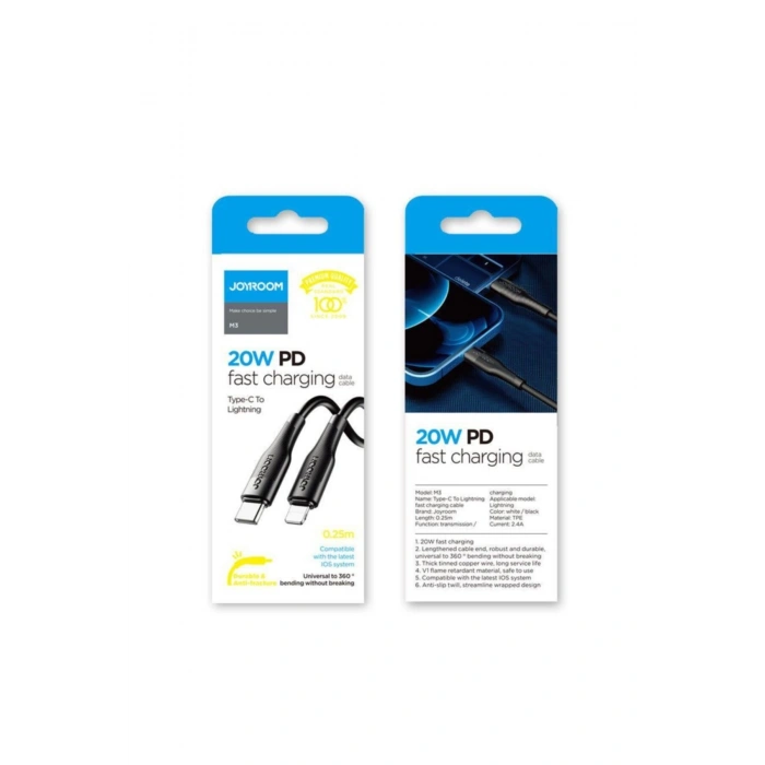 S-02524m3 Type C - Lightning Güç Kablosu 20w 2.4a 0.25m Siyah