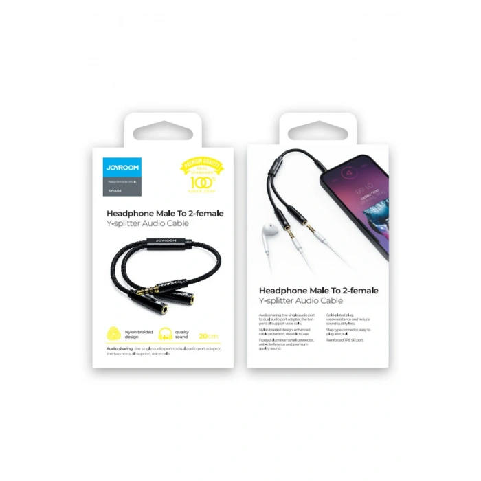 SY-A04 Splitter Y Kulaklık Ayırıcı Ses Kablosu 0,2 m-Siyah