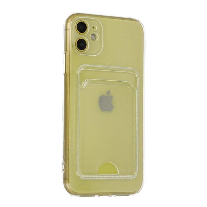 Iphone 11 Uyumlu Kamera Korumalı Kartlıklı Şeffaf Kılıf Card Case