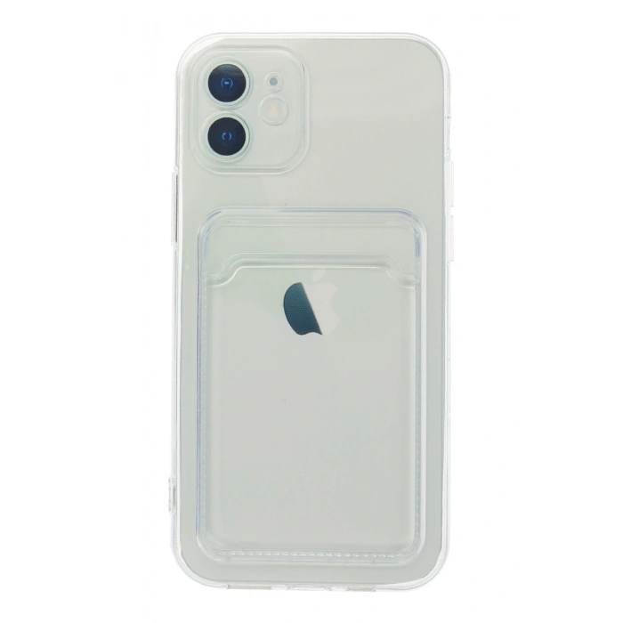 Iphone 12 Uyumlu Kamera Korumalı Kartlıklı Şeffaf Kılıf Card Case