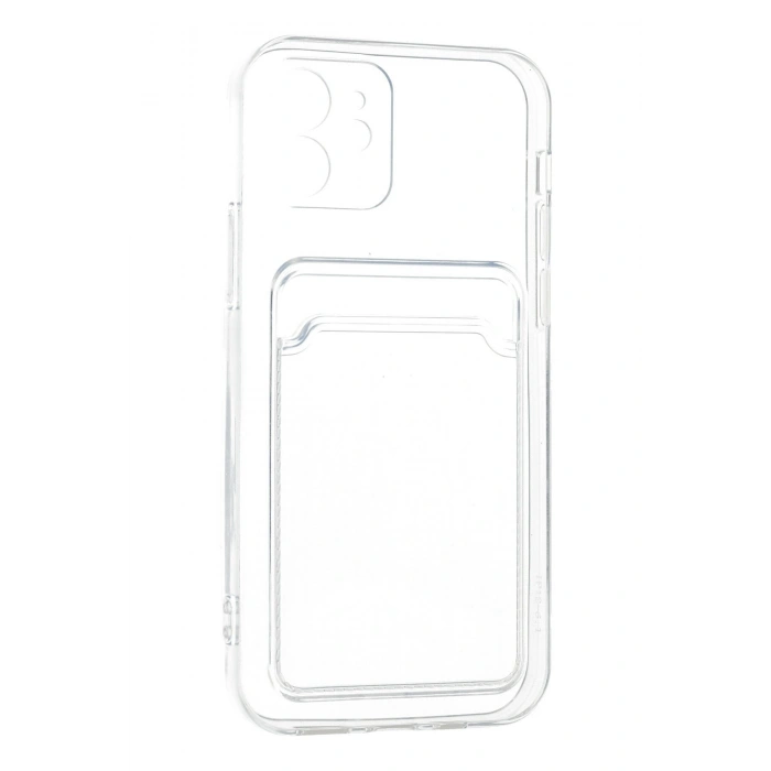 Iphone 12 Uyumlu Kamera Korumalı Kartlıklı Şeffaf Kılıf Card Case