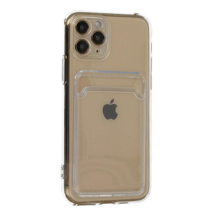 Iphone 11 Pro Uyumlu Kamera Korumalı Kartlıklı Şeffaf Kılıf Card Case