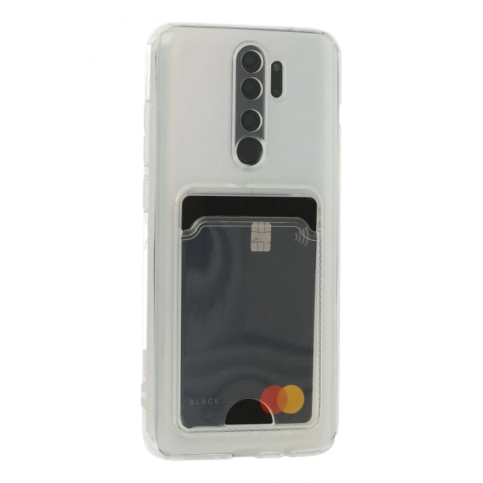 Xiaomi Redmi Note 8 Pro Uyumlu Kamera Korumalı Şeffaf Kartlıklı Card Case