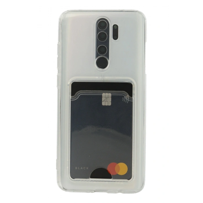 Xiaomi Redmi Note 8 Pro Uyumlu Kamera Korumalı Şeffaf Kartlıklı Card Case