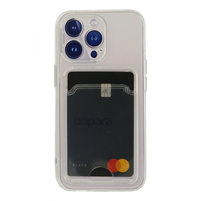 Iphone 13 Pro Uyumlu Kamera Korumalı Şeffaf Kartlıklı Card Case