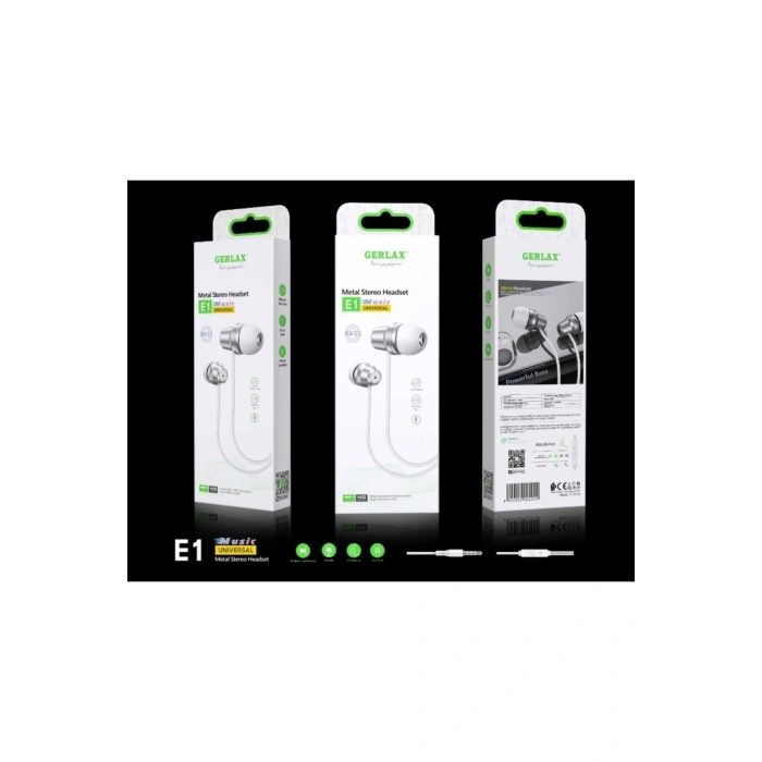 E1 Metal Stereo 3.5 Mm Jack Bass Kulaklık Beyaz Desenli Kablolu Kulaklık