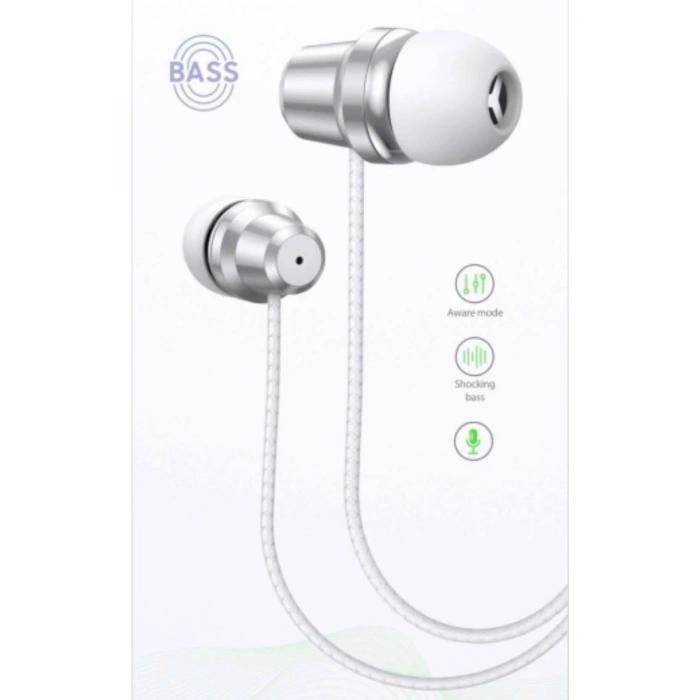 E1 Metal Stereo 3.5 Mm Jack Bass Kulaklık Beyaz Desenli Kablolu Kulaklık