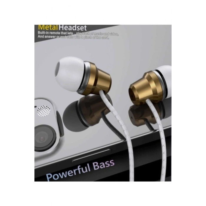 E1 Metal Stereo 3.5 Mm Jack Bass Kulaklık Beyaz Desenli Kablolu Kulaklık