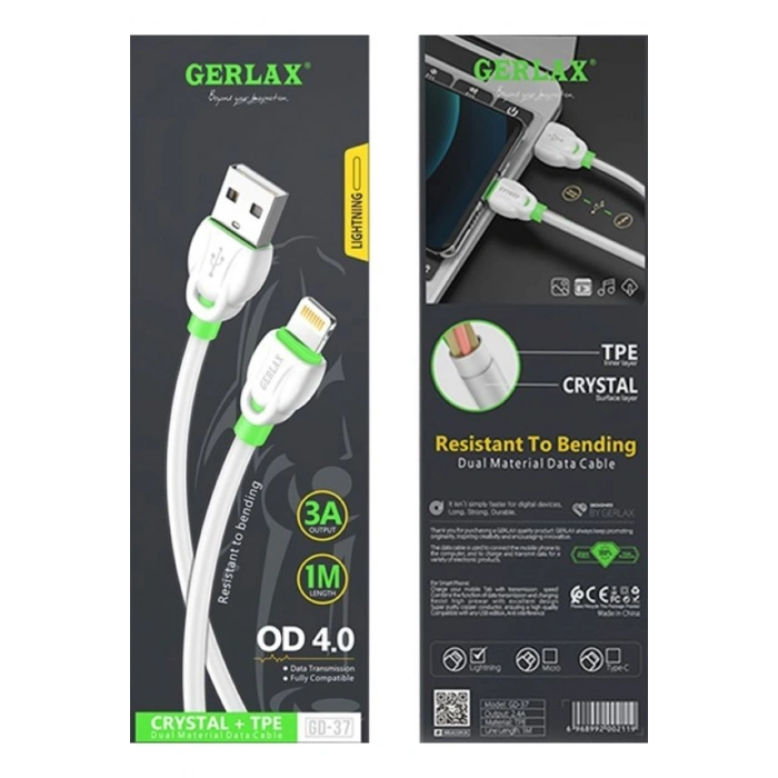 Gd-37 Lightning Iphone Şarj Ve Data Kablosu 3 Amper 1m Beyaz Şarj Kablosu