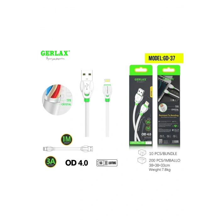 Gd-37 Lightning Iphone Şarj Ve Data Kablosu 3 Amper 1m Beyaz Şarj Kablosu