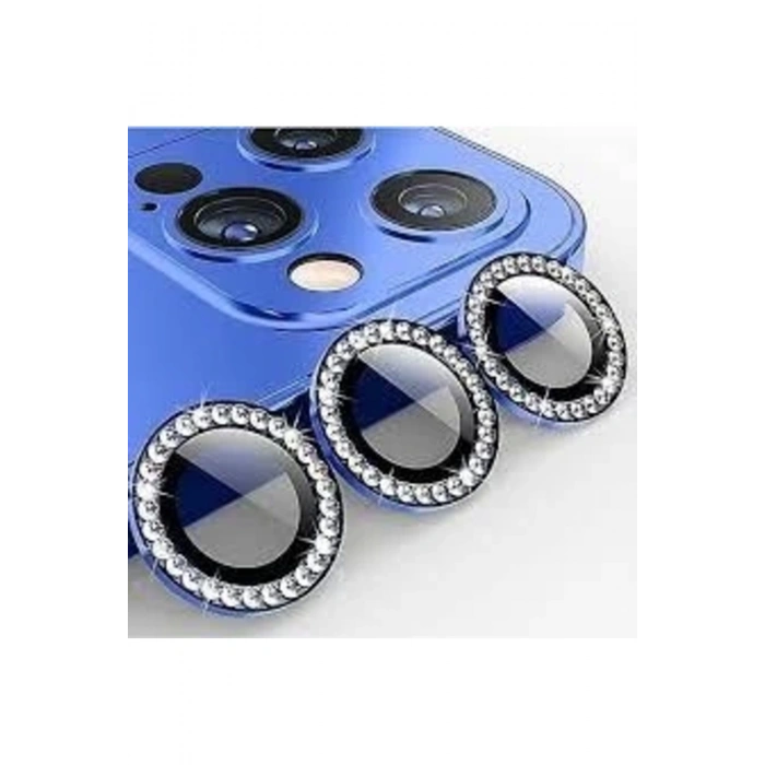 İphone 12 Pro Max Taşlı Kamera Lens Koruyucu Çerçeveli Koruyucu