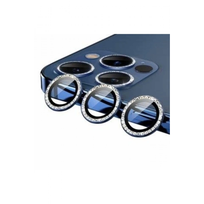 İphone 12 Pro Max Taşlı Kamera Lens Koruyucu Çerçeveli Koruyucu