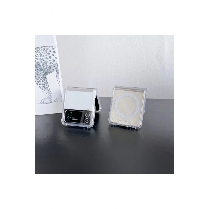Samsung Galaxy Z Flip 3 ile Uyumlu Kablosuz Şarj Magsafe Özellikli Şeffaf Silikon Kılıf