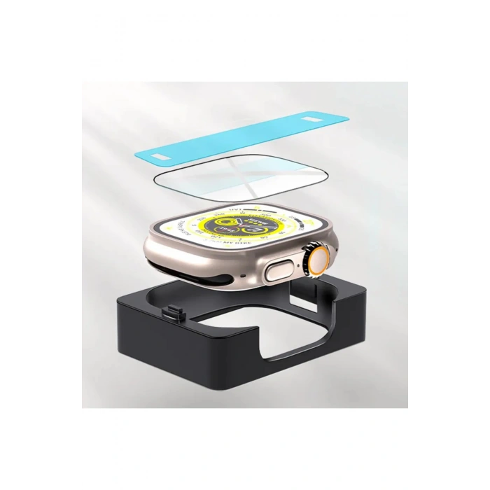 Apple Watch 49mm ile Uyumlu Kolay Kurulum Otomatik Hizalama Aparatlı Tam Kaplayan Ekran Koruyucu