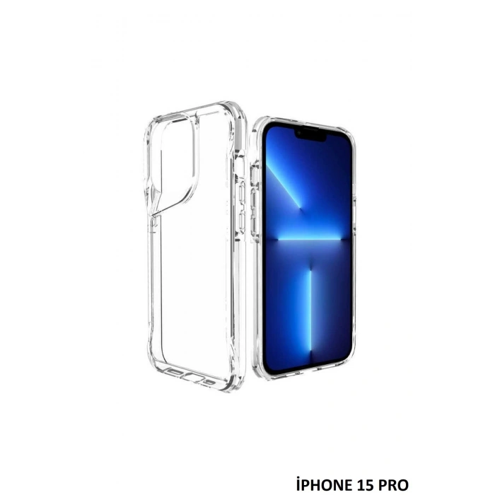 İphone 15 Pro Kılıf Kamera Çıkıntılı Şeffaf Darbe Emici Sert Silikon Telefon Kılıfı T-Max