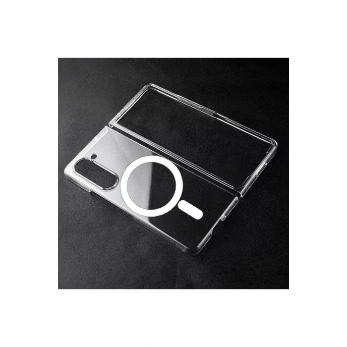 Samsung Galaxy Z Fold 4 ile Uyumlu Kablosuz Şarj Magsafe Özellikli Şeffaf Silikon Kılıf