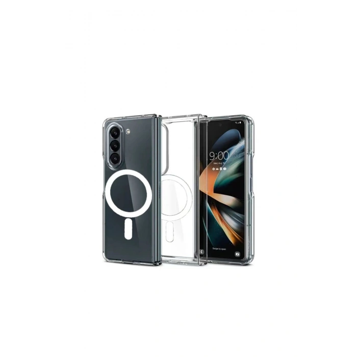Samsung Galaxy Z Fold 4 ile Uyumlu Kablosuz Şarj Magsafe Özellikli Şeffaf Silikon Kılıf