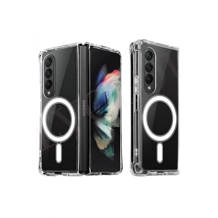 Samsung Galaxy Z Fold 4 ile Uyumlu Kablosuz Şarj Magsafe Özellikli Şeffaf Silikon Kılıf