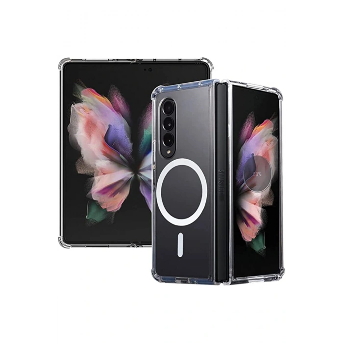 Samsung Galaxy Z Fold 4 ile Uyumlu Kablosuz Şarj Magsafe Özellikli Şeffaf Silikon Kılıf