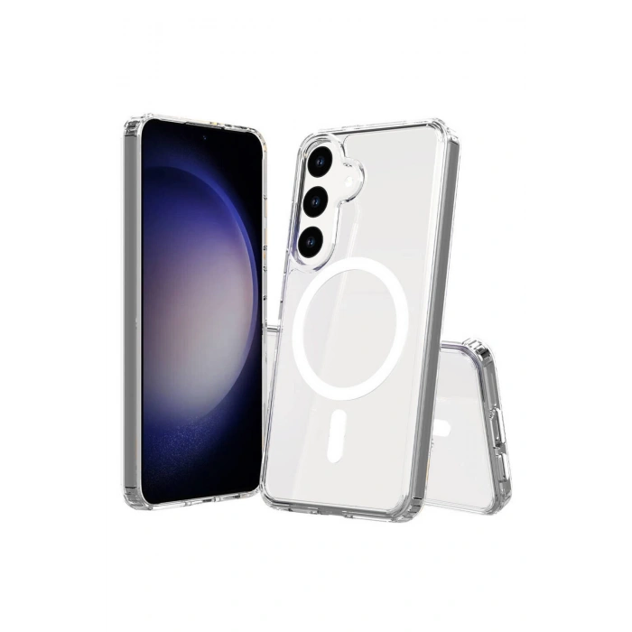 Samsung Galaxy S23 Plus ile Uyumlu Kablosuz Şarj Magsafe Özellikli Şeffaf Silikon Kılıf