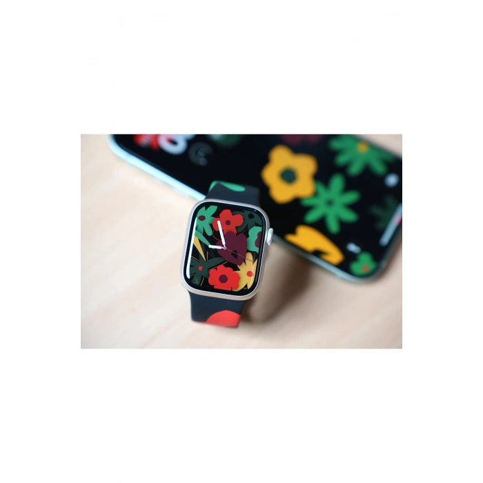 Apple Watch 42/44/45/49 MM ile Uyumlu Çiçek Desenli Silikon Saat Kordonu