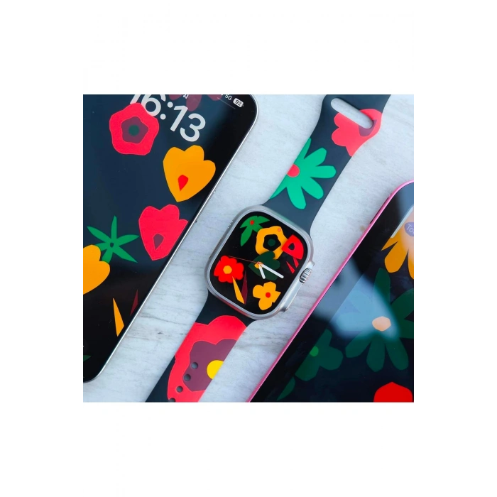 Apple Watch 38/40/41 MM ile Uyumlu Çiçek Desenli Silikon Saat Kordonu