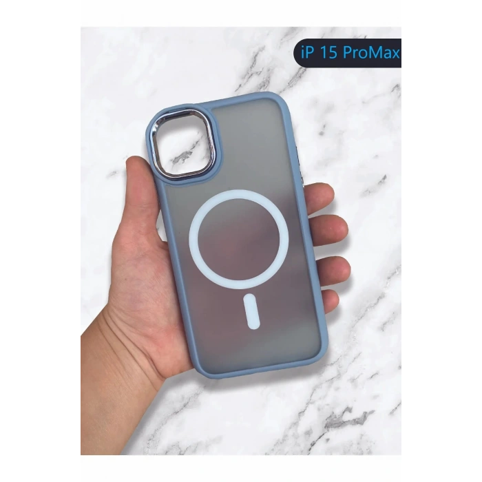 iPhone 15 Pro Max ile Uyumlu Magsafe Özellikli Leke Tutmaz Kenarları Silikon Mat Krom Telefon Kılıfı