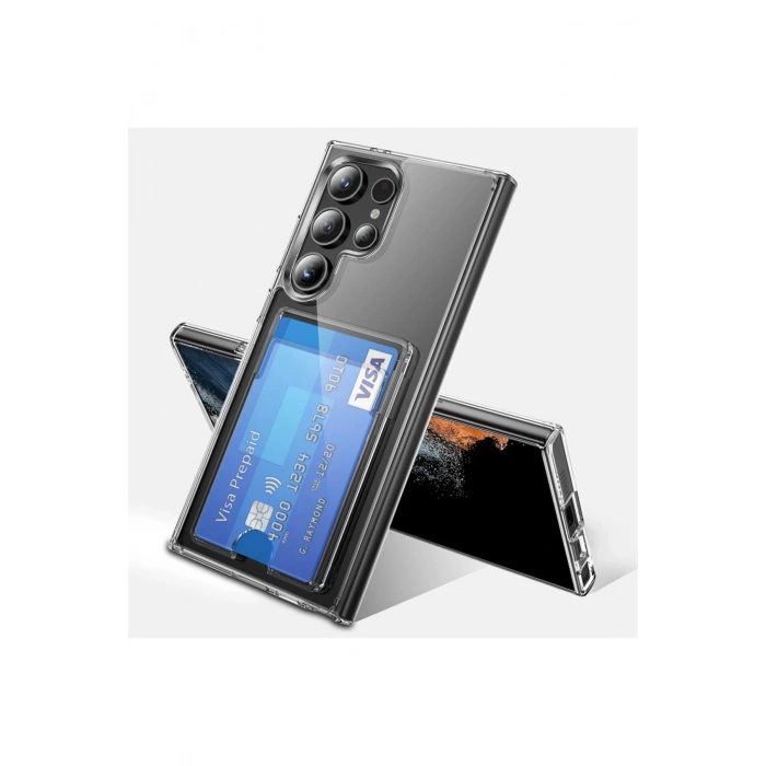 Samsung Galaxy S24 Ultra ile Uyumlu Kartlıklı Şeffaf Kamera Korumalı Silikon Telefon Kılıfı