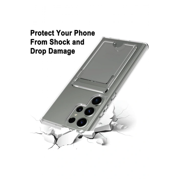 Samsung Galaxy S24 Ultra ile Uyumlu Kartlıklı Şeffaf Kamera Korumalı Silikon Telefon Kılıfı