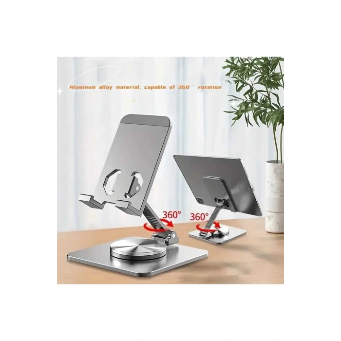 Alüminyum Alaşım Metal 360 Derece Dönebilen Ayarlanabilir Katlanır Masa Üstü Telefon & Tablet Standı