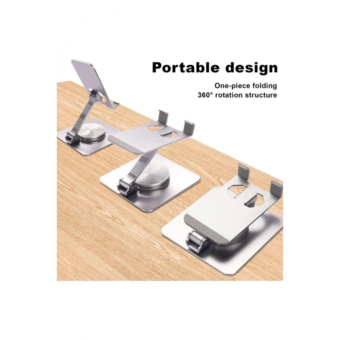 Alüminyum Alaşım Metal 360 Derece Dönebilen Ayarlanabilir Katlanır Masa Üstü Telefon & Tablet Standı