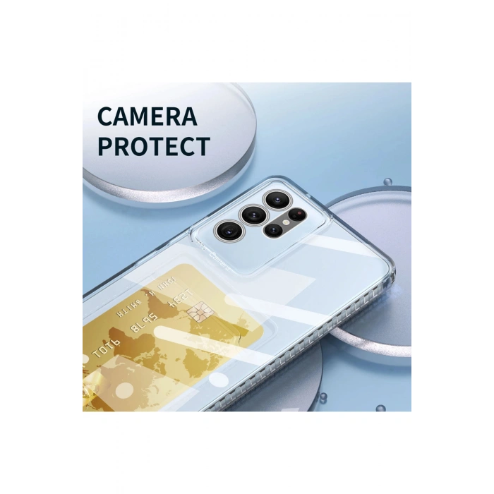 Samsung Galaxy S24 Plus ile Uyumlu Kartlıklı Şeffaf Kamera Korumalı Silikon Telefon Kılıfı