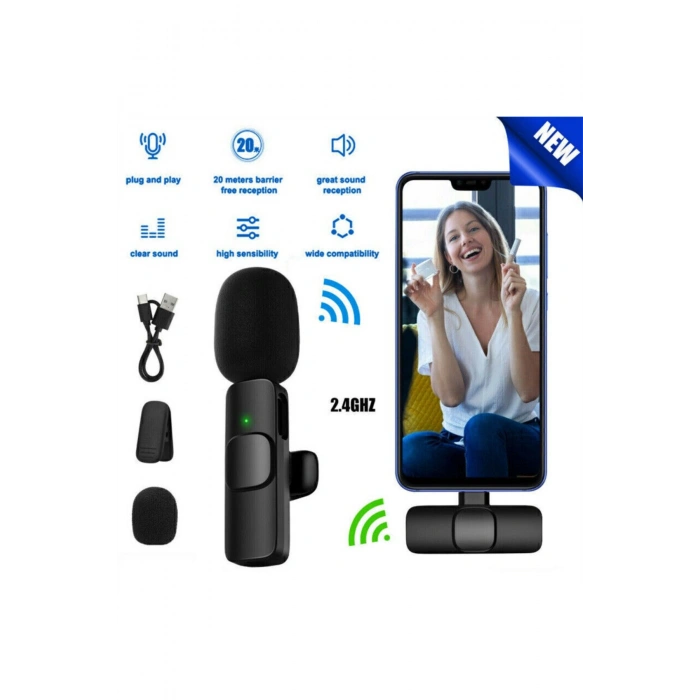 Android ile Uyumlu Type-C Kablosuz Mini Yaka Mikrofonu