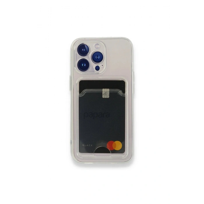 iPhone 15 Pro ile Uyumlu Kamera Korumalı Şeffaf Kartlık Bölmeli Silikon Kılıf Card Case